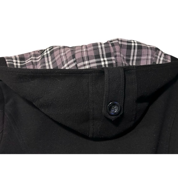 MaxMara Black Wool Blend Double-Breasted Plaid Lined Hooded Coat Size XL - Picture 6 of 9